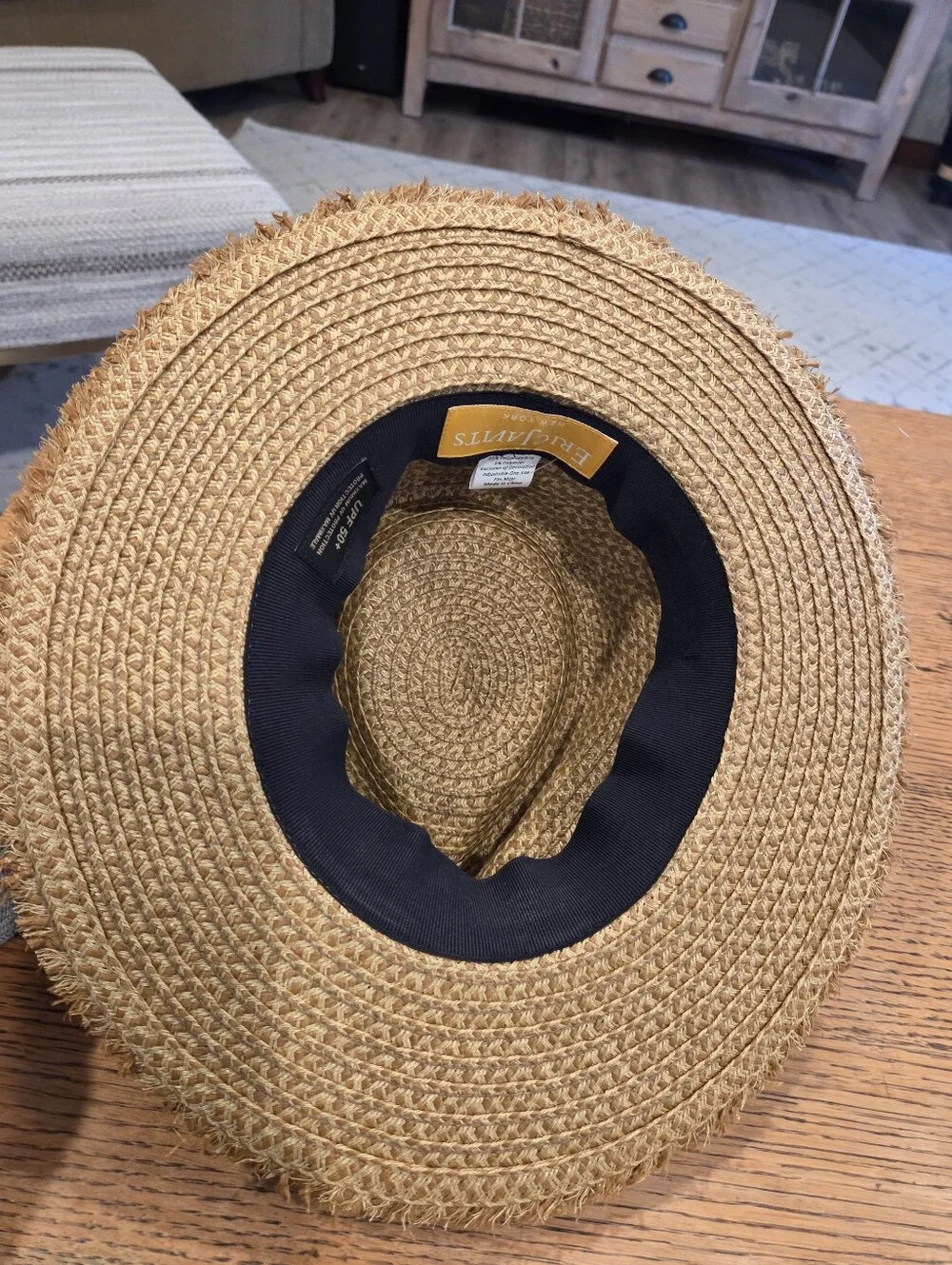 Eric Javits UPF 50+ Fedora Sun Hat Black Band Tan Packable Squishee Lightweight - Picture 7 of 13